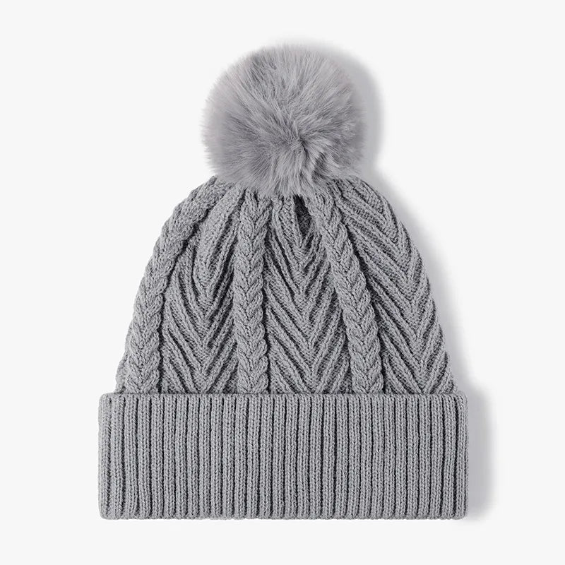 Cable Knit Solid Color Hat with Pompom - The Nicole - Tayan Dress Co.