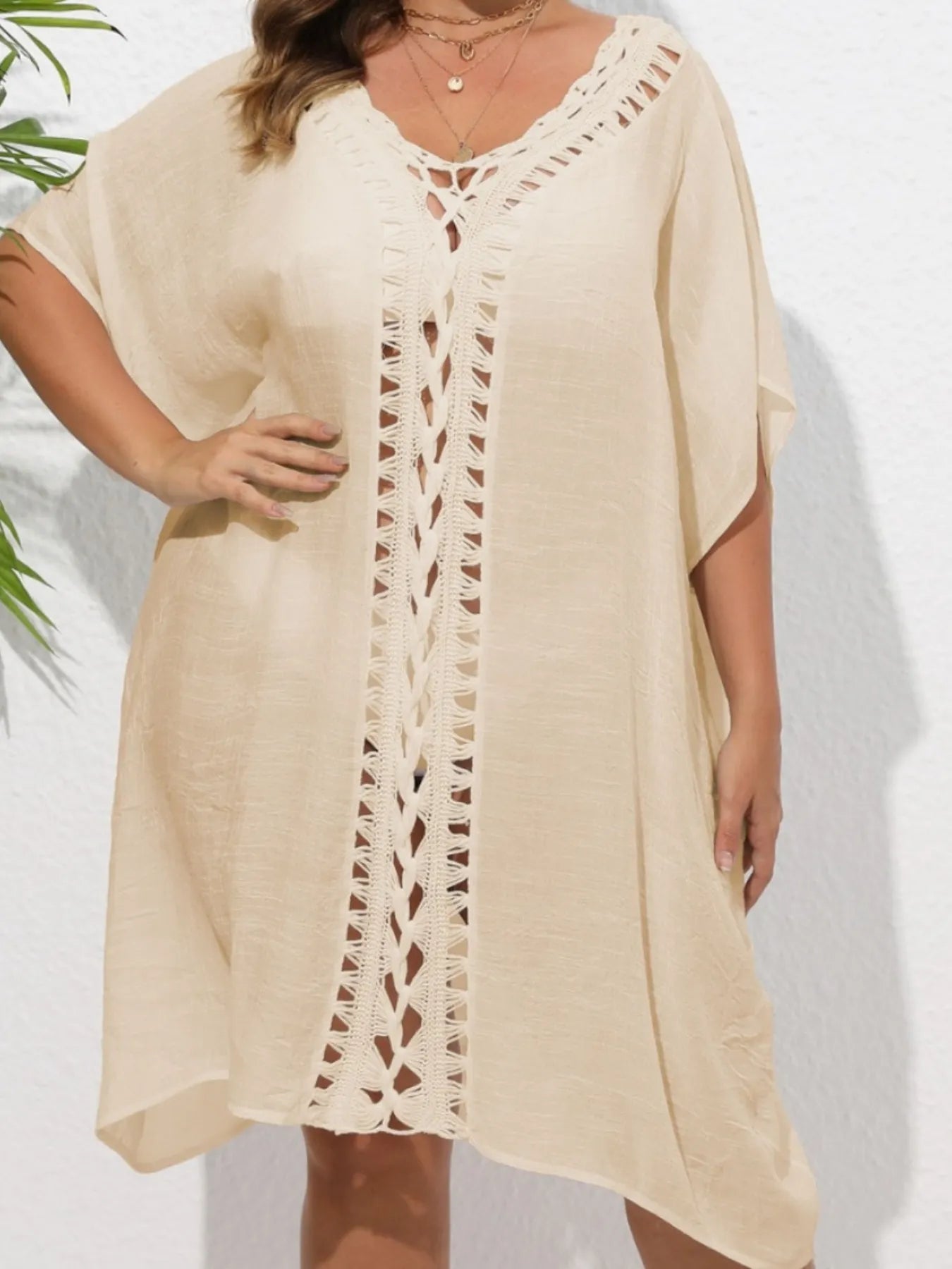Crochet Trim V - Neck Beach Cover Up Dress - TNT Dress Co.