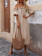Ruffled Off - Shoulder Puff Sleeve Midi Dress - TNT Dress Co.