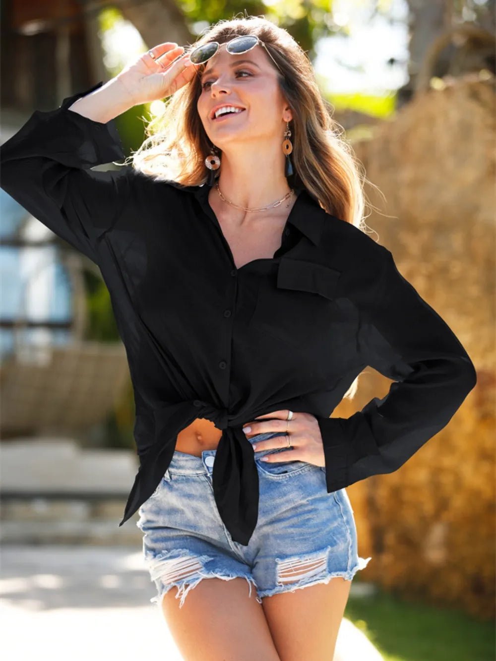 Pocketed Dropped Shoulder Cover Up - TNT Dress Co.