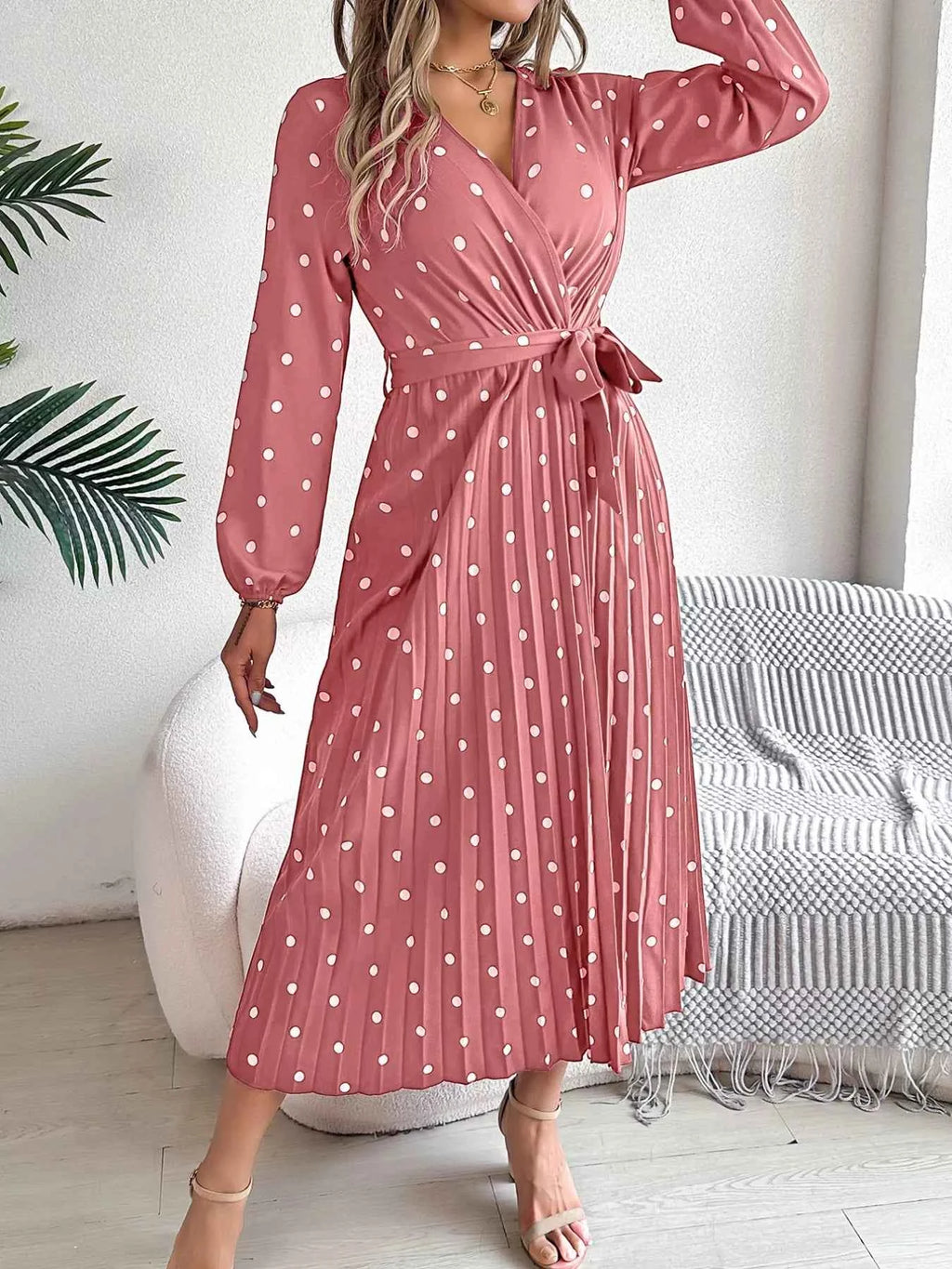 Long Sleeve Midi Pleated Dress