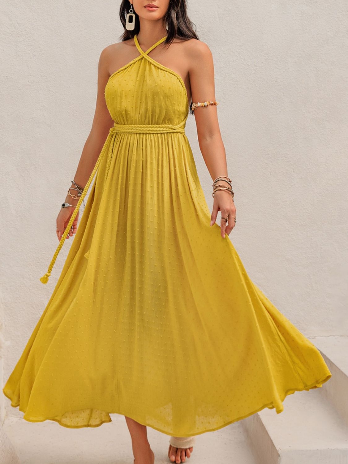 Swiss Dot Backless Sleeveless Long Dress - TNT Dress Co.