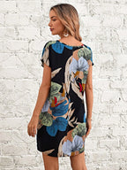 Printed V - Neck Short Sleeve Mini Dress - TNT Dress Co.