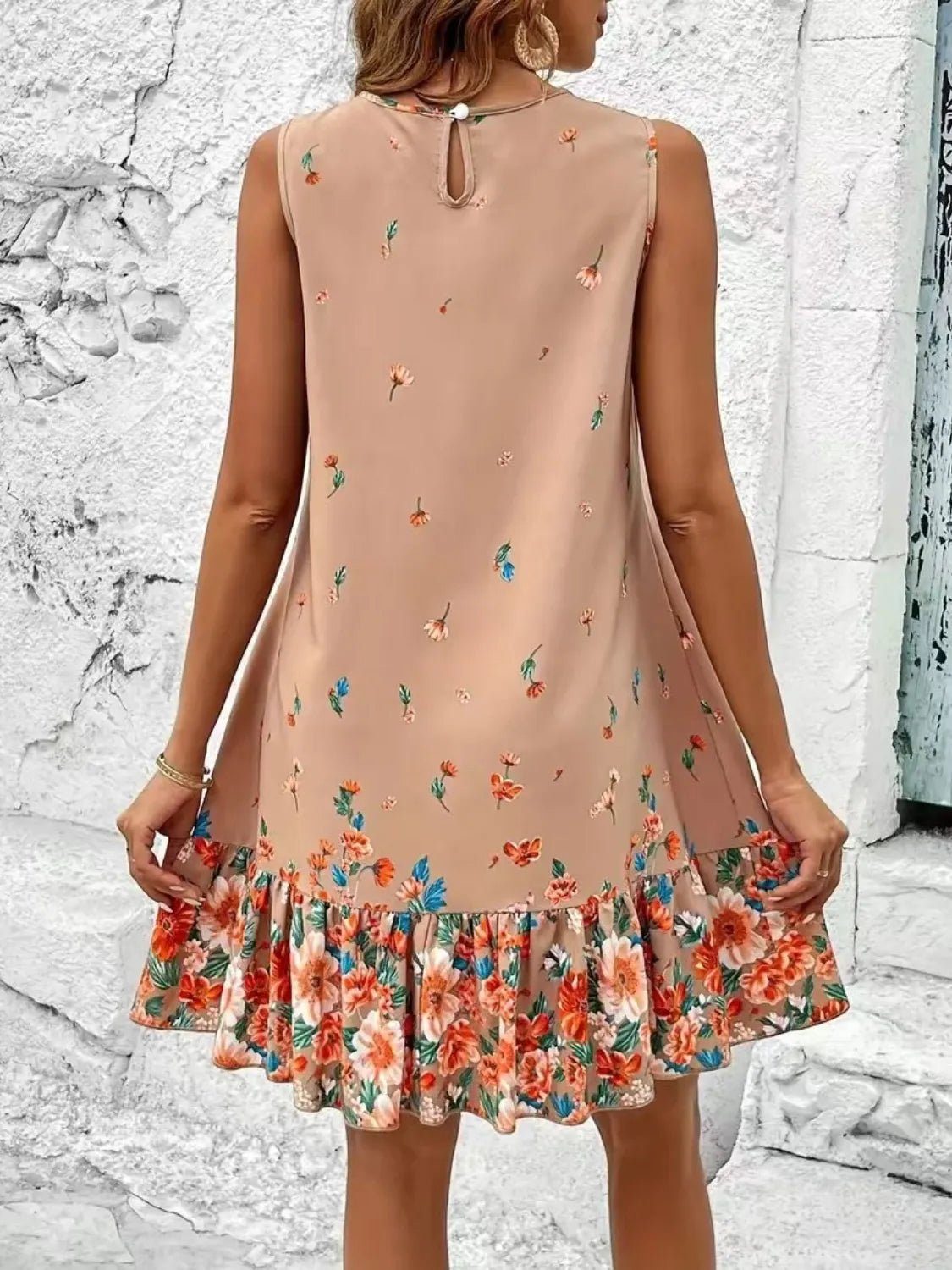 Ruffled Hem Floral Sleeveless Mini Tank Dress - TNT Dress Co.