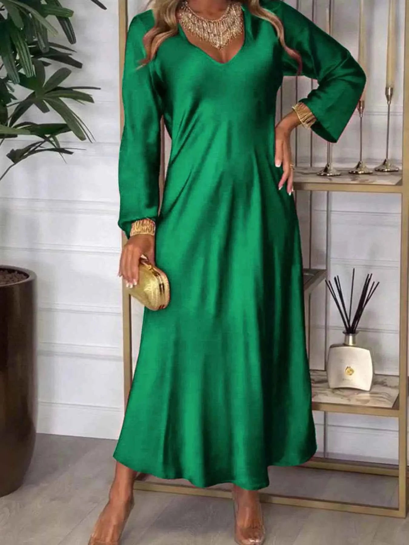 V-Neck Long Sleeve Dress