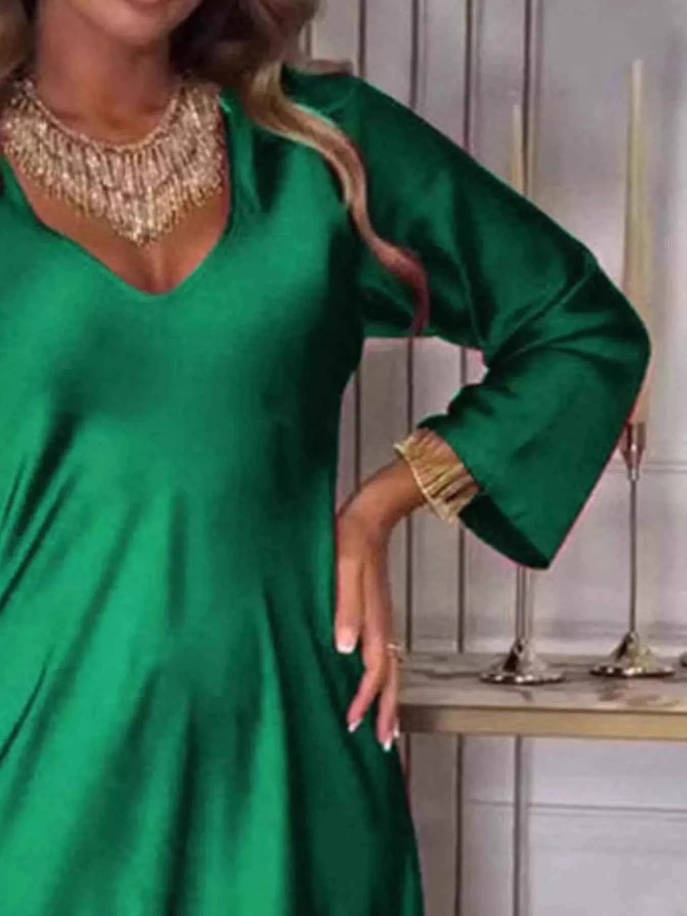 V-Neck Long Sleeve Dress