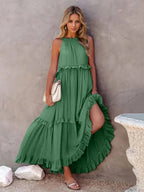 Ruffled Sleeveless Tiered Maxi Dress with Pockets - TNT Dress Co.