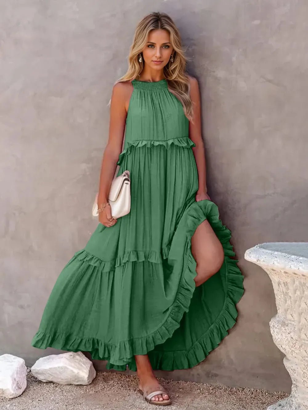 Ruffled Sleeveless Tiered Maxi Dress with Pockets - TNT Dress Co.