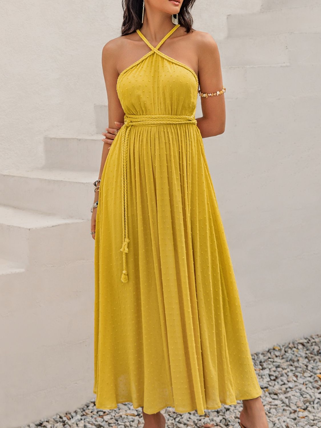 Swiss Dot Backless Sleeveless Long Dress - TNT Dress Co.
