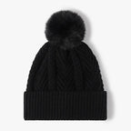 Cable Knit Solid Color Hat with Pompom - The Nicole - Tayan Dress Co.