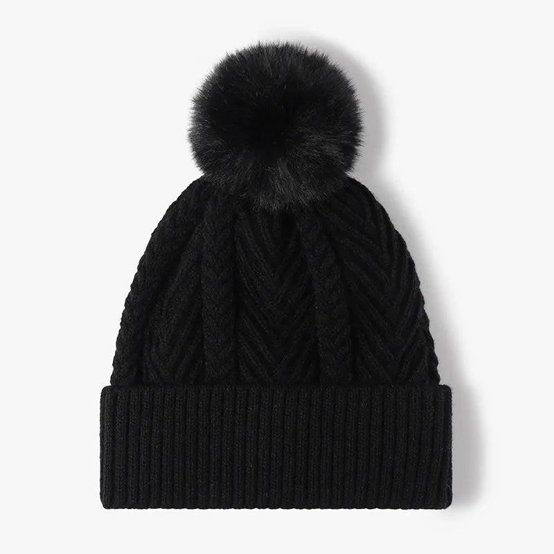 Cable Knit Solid Color Hat with Pompom - The Nicole - Tayan Dress Co.