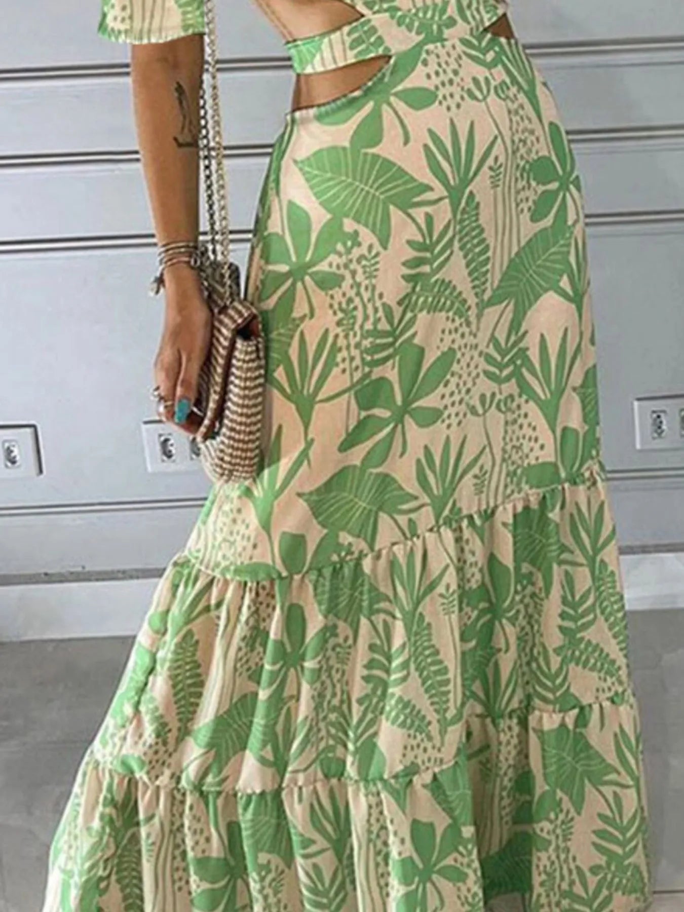 Full Size Cutout Off - Shoulder Printed Maxi Dress Plus Size - TNT Dress Co.