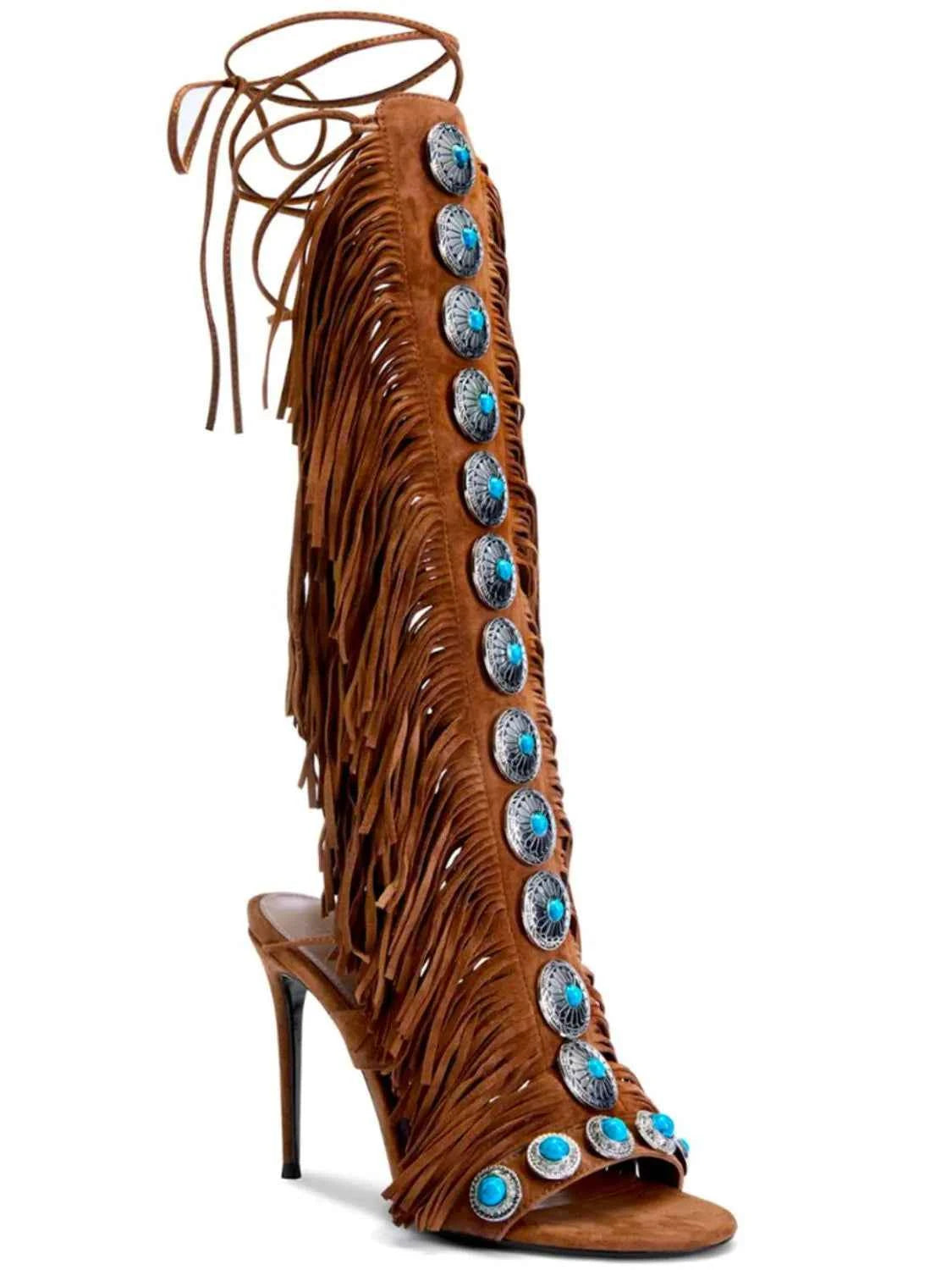 Fringe Lace Up High Heel