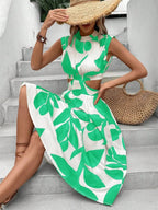 Cutout Printed Cap Sleeve Midi Dress - TNT Dress Co.
