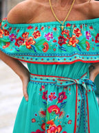 Floral Off Shoulder Ruffle Maxi Dress - TNT Dress Co.