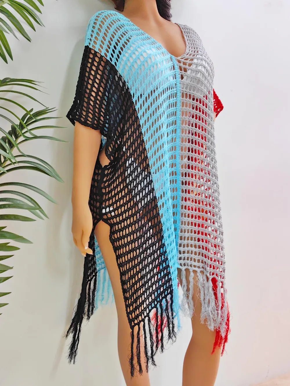 Fringe Color Block Scoop Neck Cover Up - TNT Dress Co.
