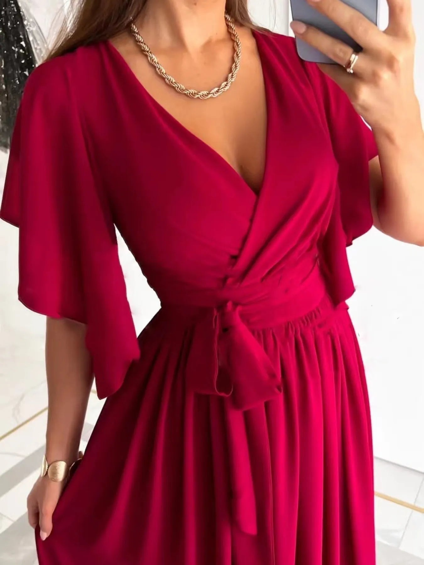 Flutter Sleeve Surplice Tie Waist Dress - TNT Dress Co.