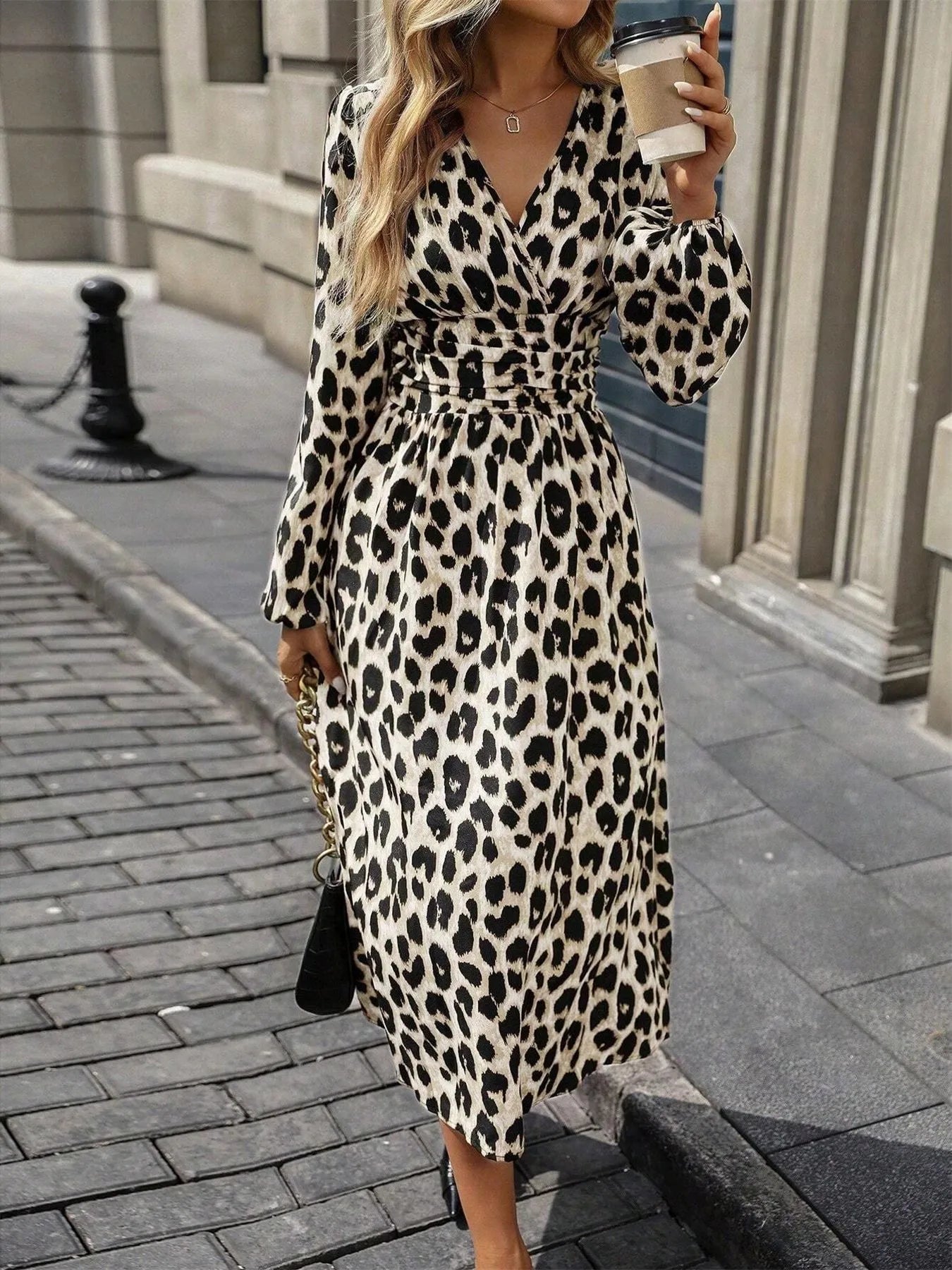 Leopard Print Long Sleeve Wrap Dress - The Nicole - Tayan Dress Co.