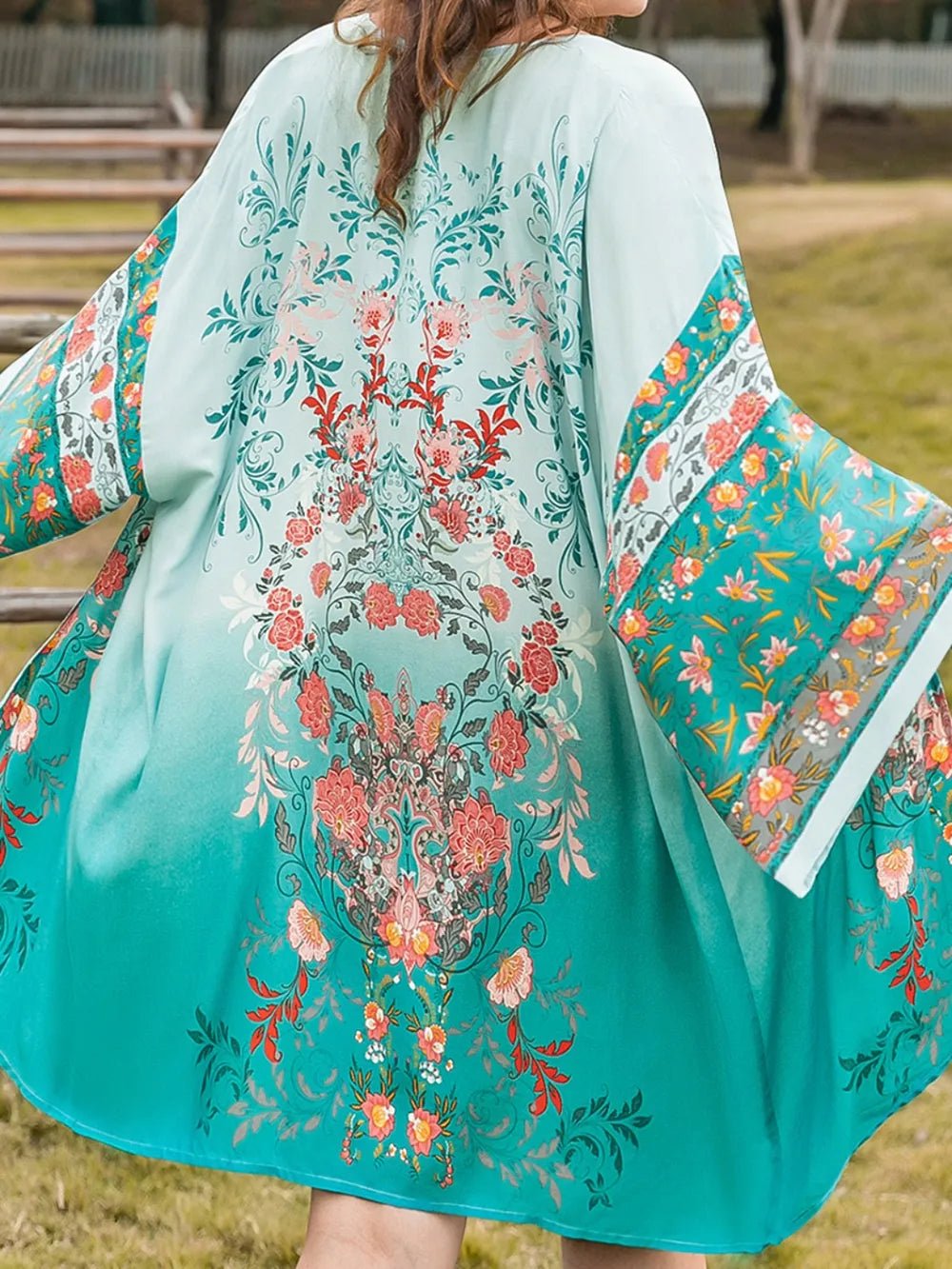 Plus Size Printed Open Front Long Sleeve Cover Up - TNT Dress Co.
