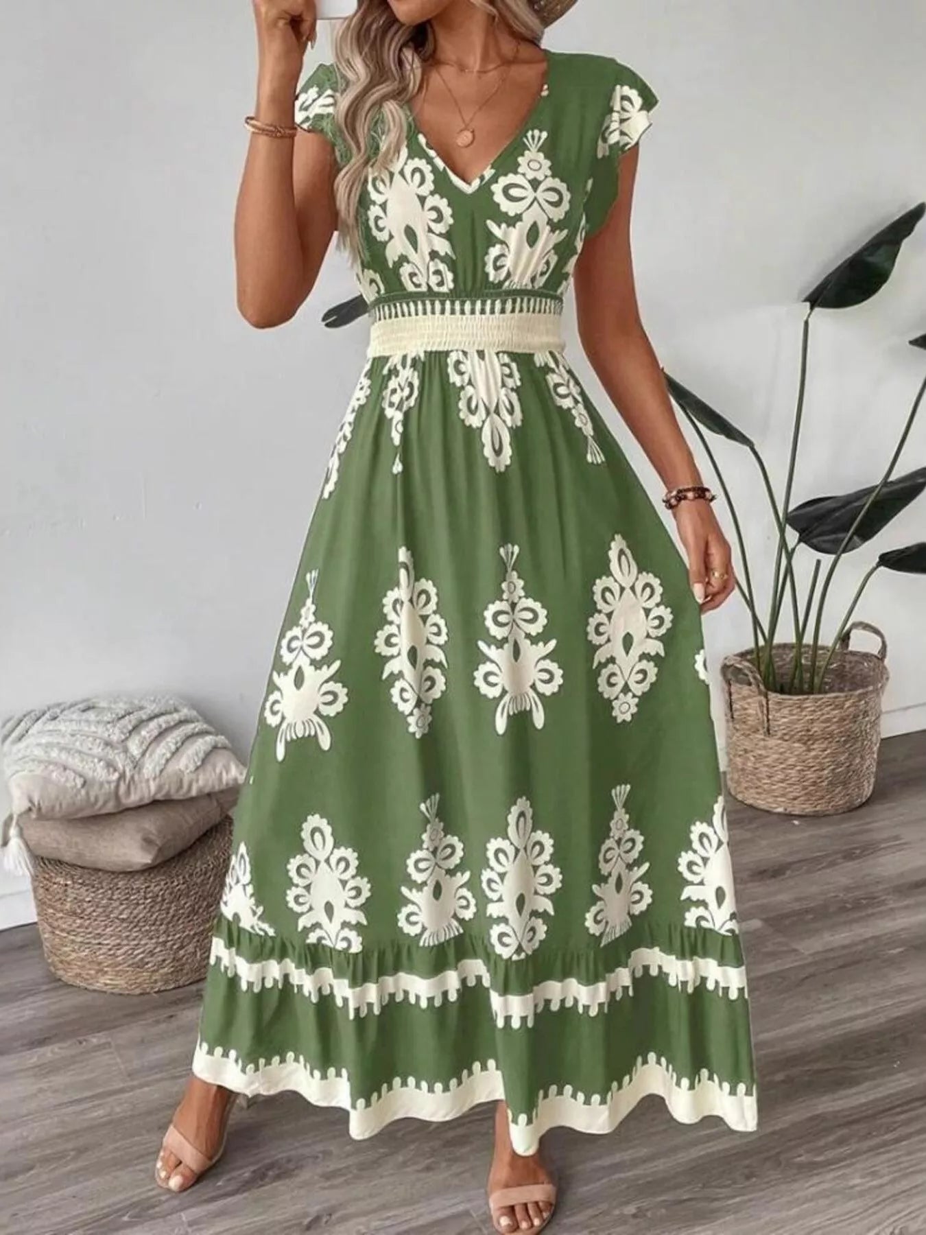 V - Neck Ruffled Sleeve Dress - The Nicole - Tayan Dress Co.
