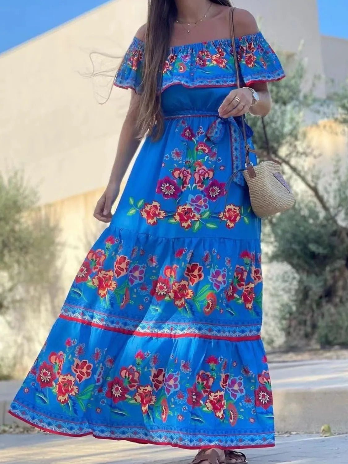 Floral Off Shoulder Ruffle Maxi Dress - TNT Dress Co.