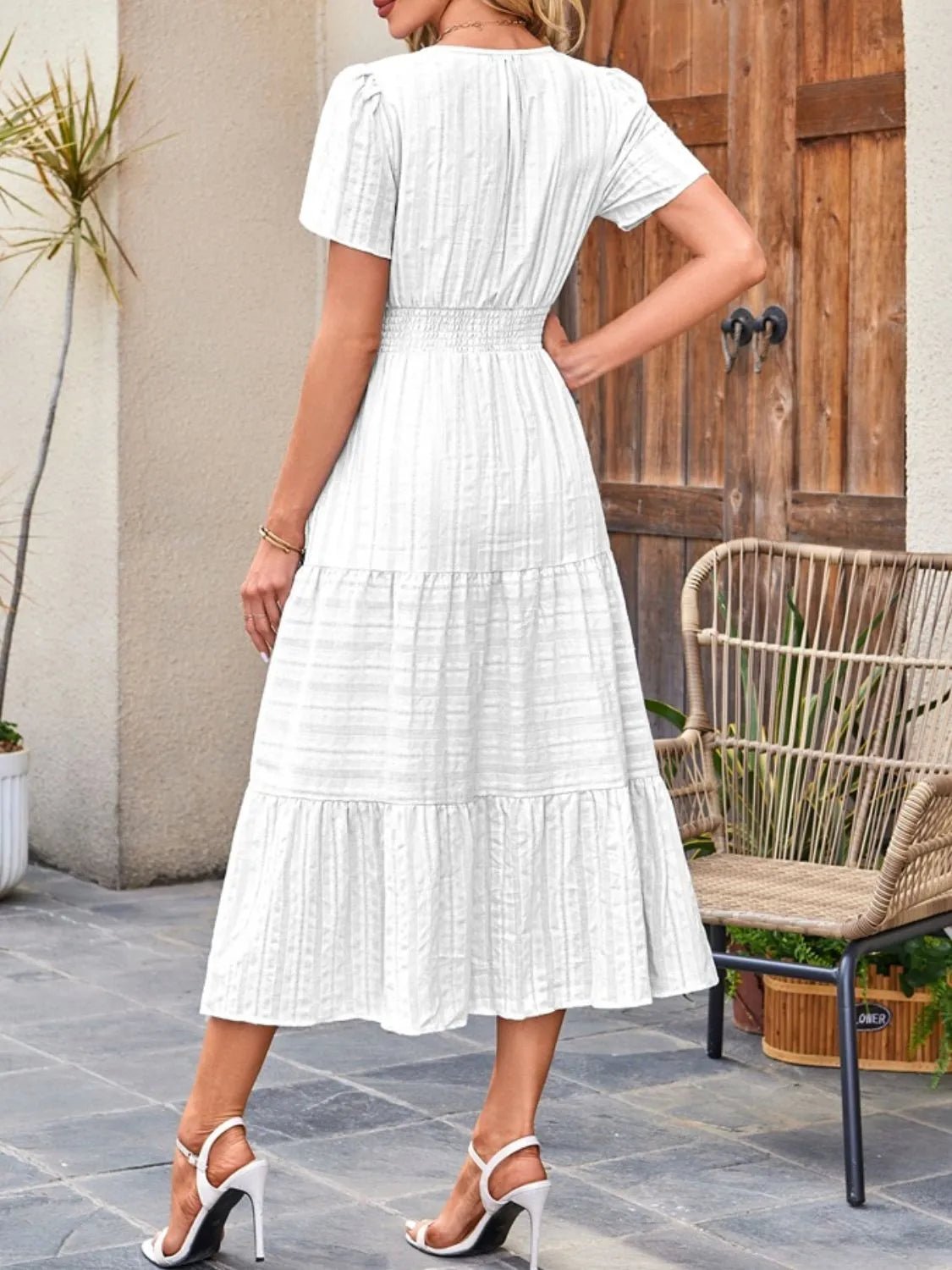 Tiered Notched Short Sleeve Dress - TNT Dress Co.