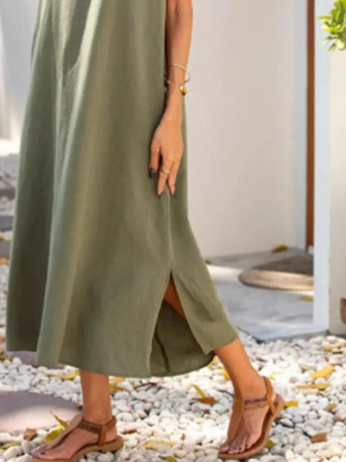 Full Size Side Slit Sleeveless Midi Dress Plus Size - TNT Dress Co.