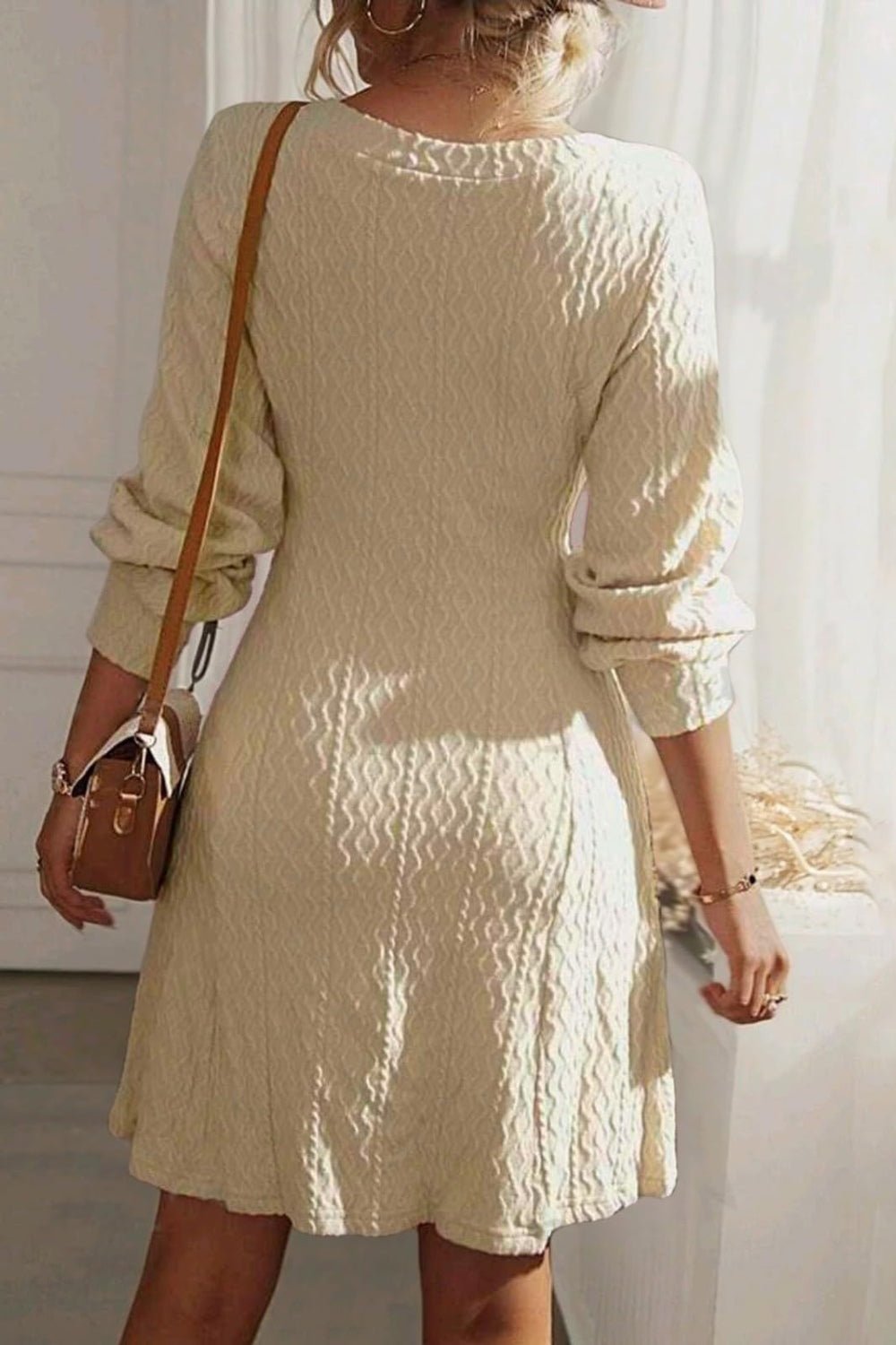 V - Neck Long Sleeve Textured Dress - TNT Dress Co.