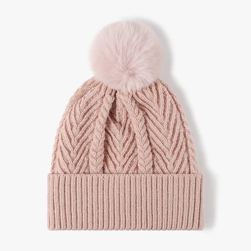 Cable Knit Solid Color Hat with Pompom - The Nicole - Tayan Dress Co.