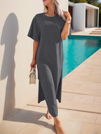Slit Round Neck Short Sleeve Tee Dress - TNT Dress Co.