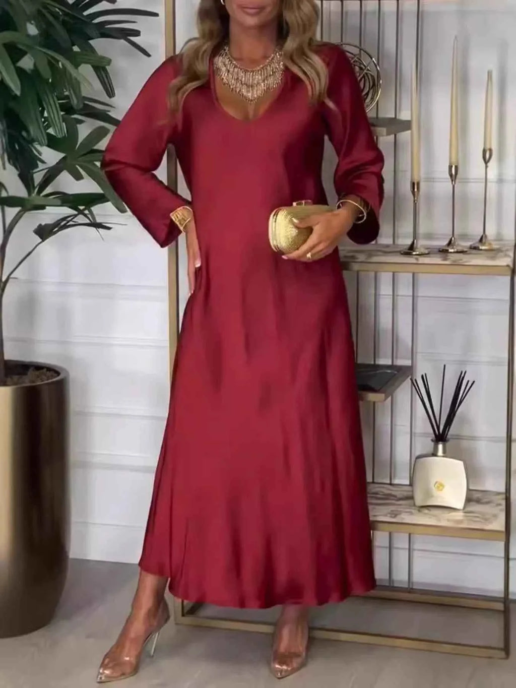 V-Neck Long Sleeve Dress
