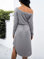 One - Shoulder Long Sleeve Midi Dress with Drawstring Waist - The Nicole - Tayan Dress Co.
