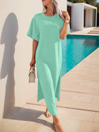 Slit Round Neck Short Sleeve Tee Dress - TNT Dress Co.