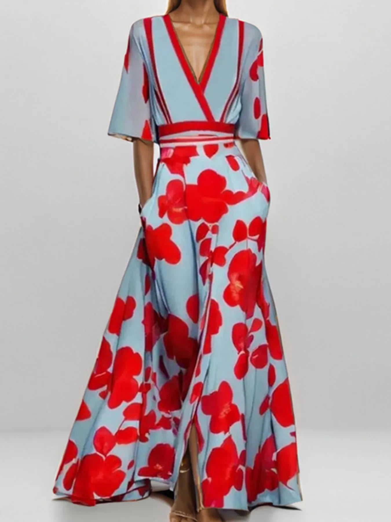 Floral Print Half Sleeve Maxi Dress - The Nicole - Tayan Dress Co.