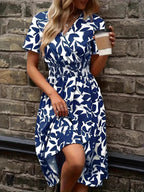 Printed Smocked Surplice Short Sleeve Dress - TNT Dress Co.