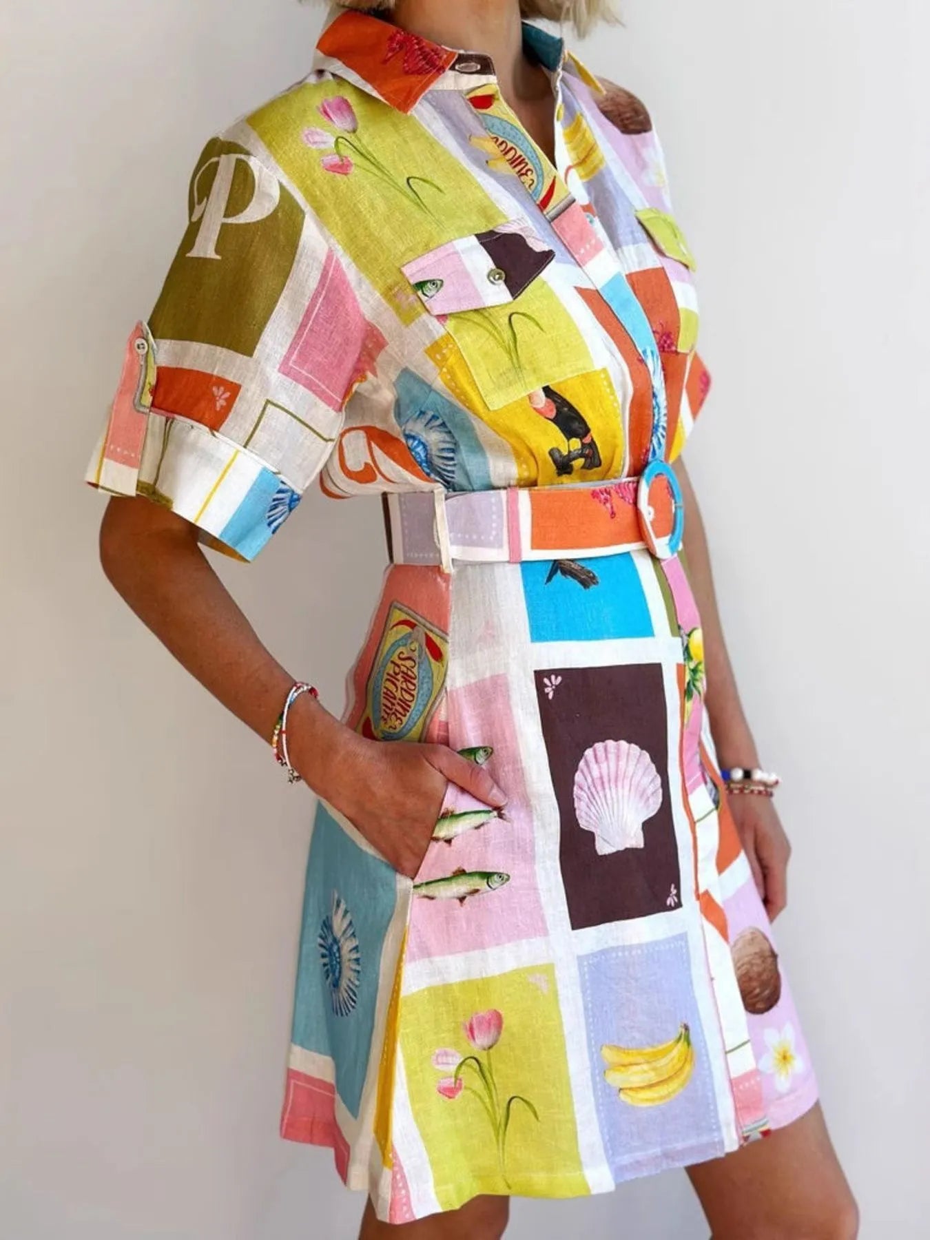 Printed Short Sleeve Shirt Dress - TNT Dress Co.