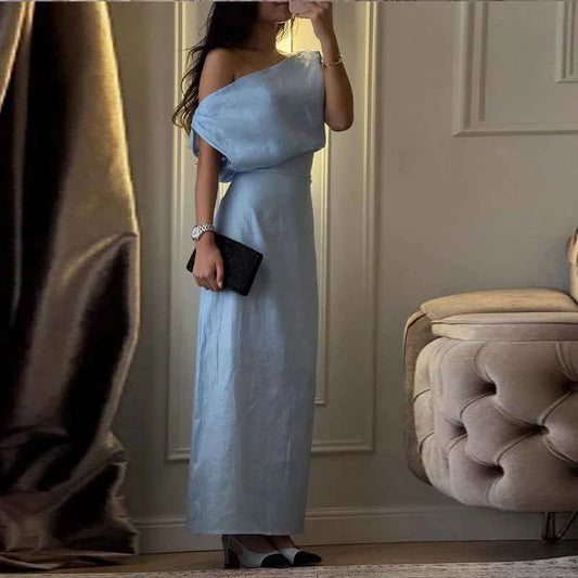 One Shoulder Draped Sleeveless Dress
