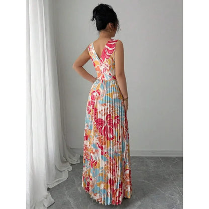 V-Neck Floral Dress with Slit