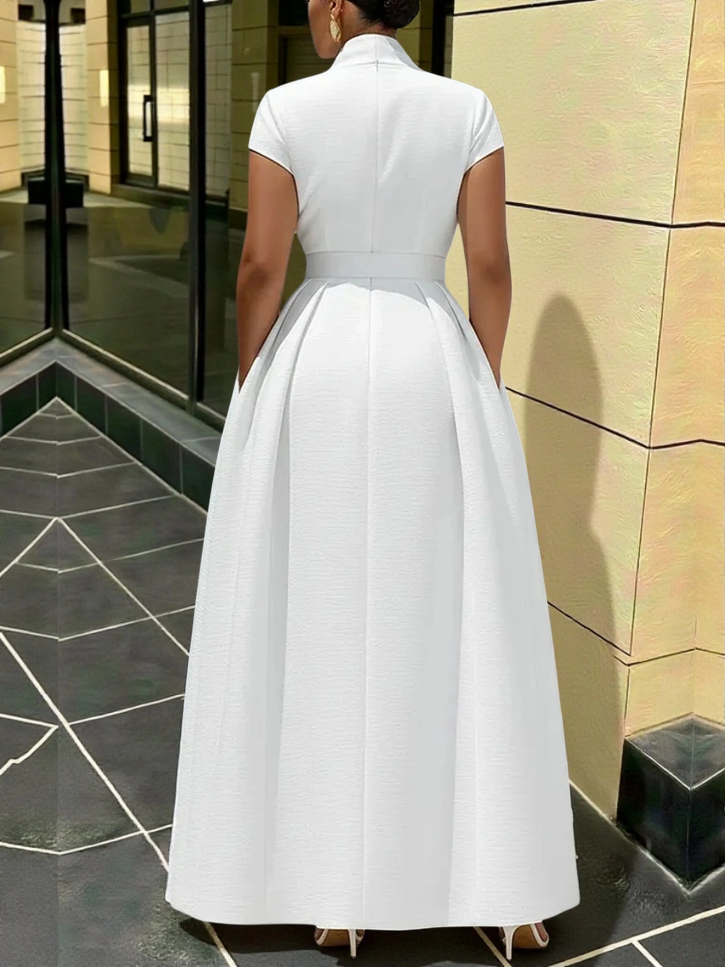 Short Sleeve Belted Maxi Gown Dress