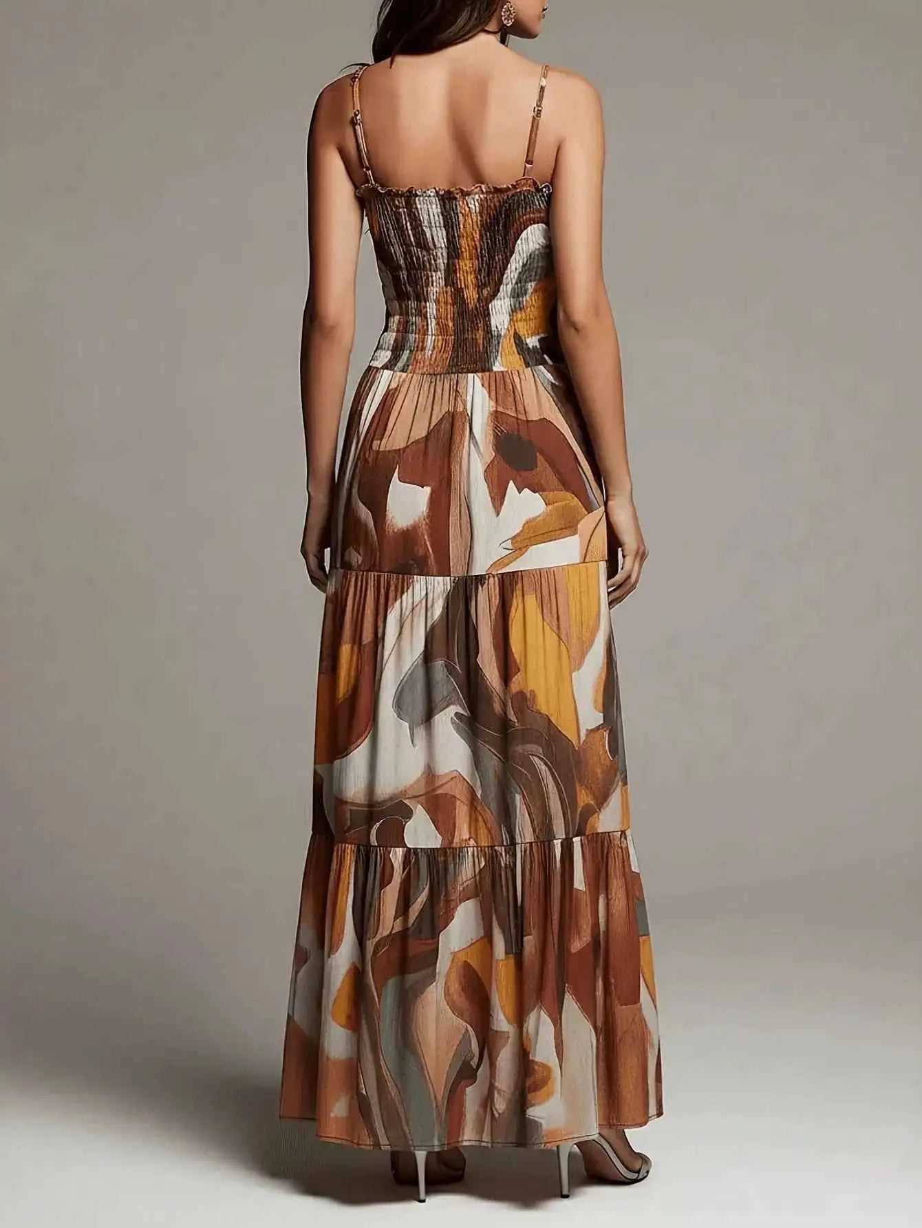 Abstract Print Maxi Dress With Pockets