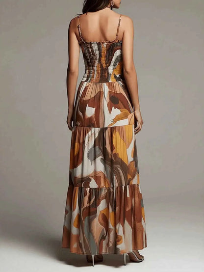 Abstract Print Maxi Dress With Pockets