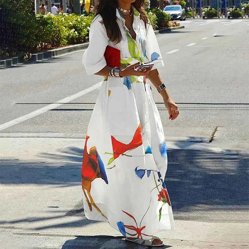 Women's Printed Maxi Shirt Dress