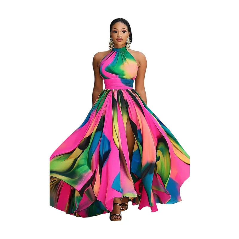 Printed Maxi Dress With High Front Slit