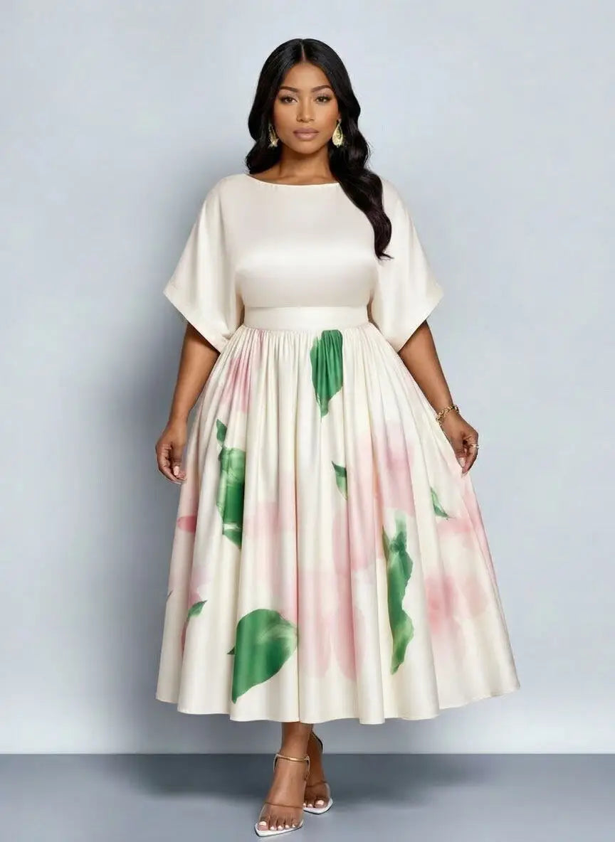 Round Neck Elegant Midi Dress