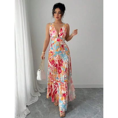 V-Neck Floral Dress with Slit