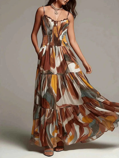 Abstract Print Maxi Dress With Pockets