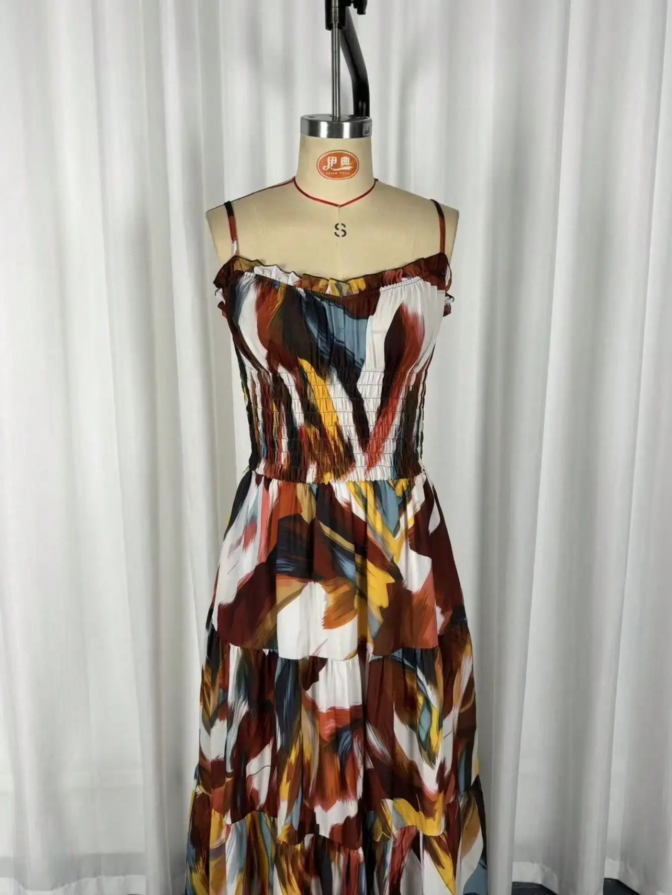 Abstract Print Maxi Dress With Pockets
