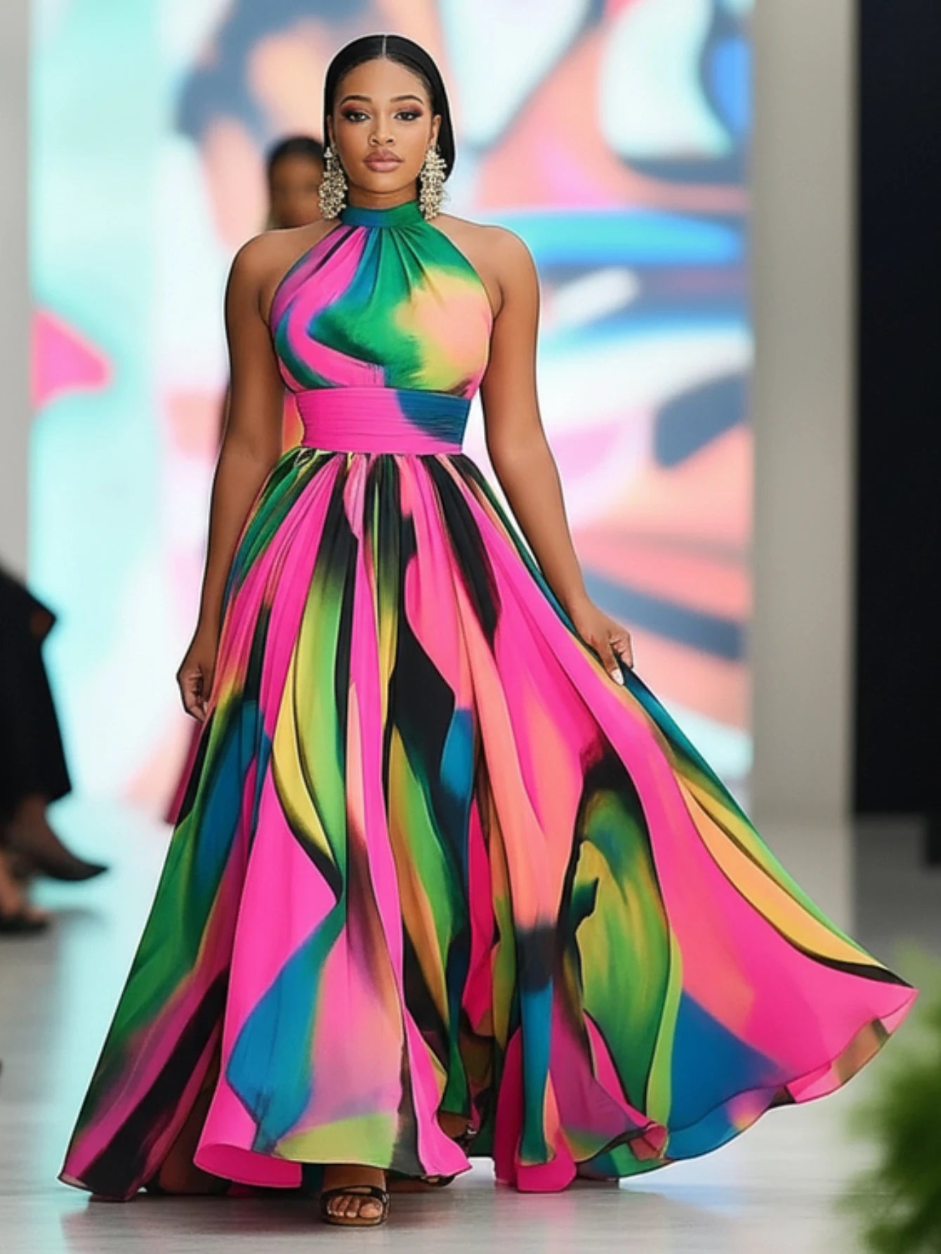Printed Maxi Dress With High Front Slit