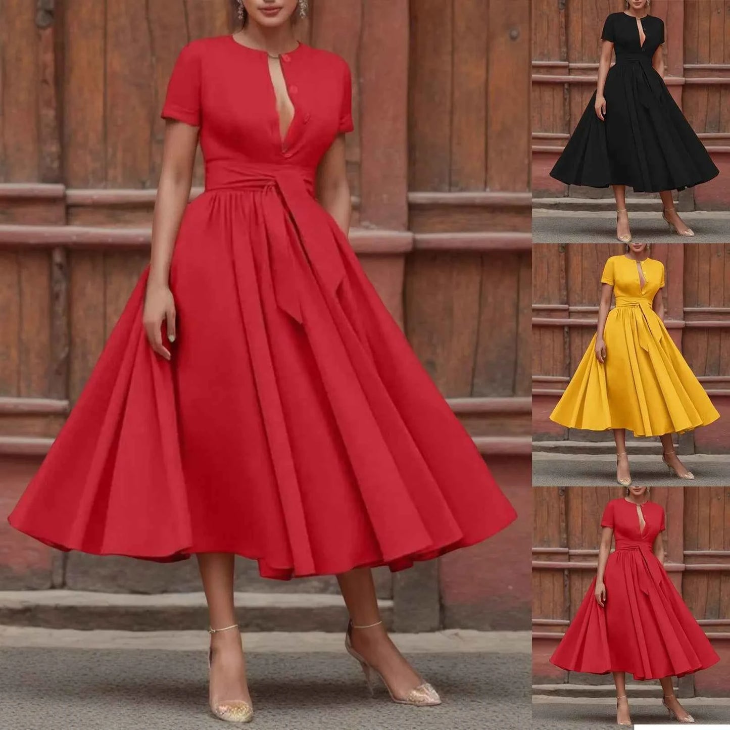 Women Elegant V-Neck Dress