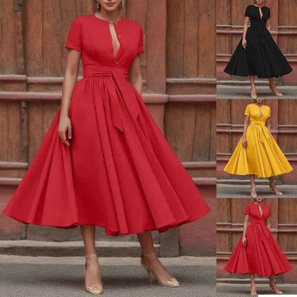 Women Elegant V-Neck Dress